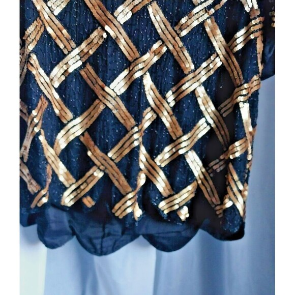 Scala Vintage Black Gold 100% Silk Sequin Blouse Top Size 3x (large) - Picture 7 of 10